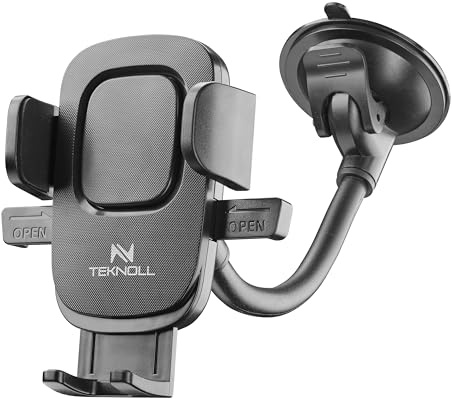 Teknoll Car Holder Suction Cup - Soporte Smartphone con Ventosa para salpicadero y Parabrisas, Compatible hasta 90mm, instalación sólida, conducción Segura y Estable