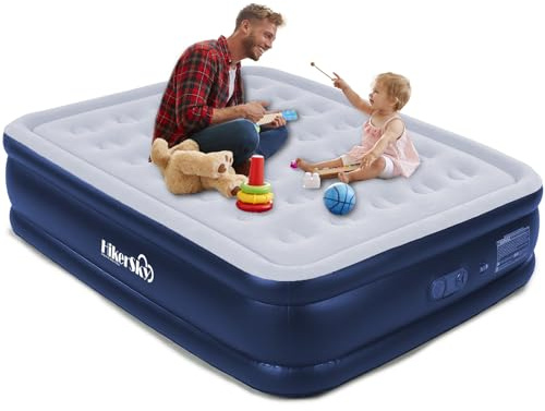 HikerSKY King Air Mattress with Built in Electric Pump, with Comfort Plush, Air Bed for Home, Guests, Camping Use (Blue, 198x147x45cm)