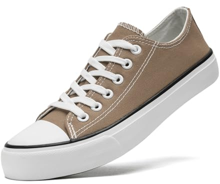 sharllen Canvas Shoes Women Ladies Low Top Sneakers Classic Lace Up Trainers for Men Women Canvas Plimsolls Pumps Casual Tennis Shoes(Brown 270)