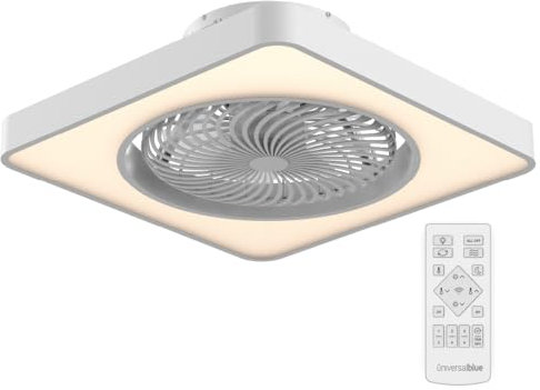 UNIVERSALBLUE Ventilador de Techo Aspas Ocultas Silencioso LED con Mando, 36W, 6 Velocidades, Temporizador, Modo Invierno, Aspas Invisibles, Motor DC, 7 Aspas, Ventilador Techo Bajo