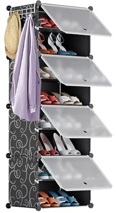 OHMG Mobiletto scarpa, 8 livelli di stoccaggio, 16 paia di ripiani, scarpiera, armadio a scarpe con porta per ingresso soggiorno, camera da letto, mobile per scarpe da ingresso, scaffale per scarpe