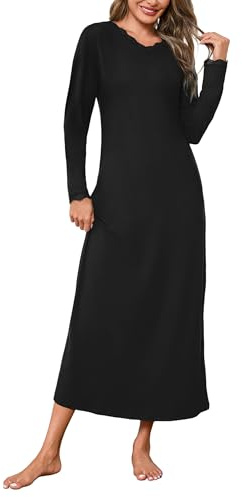 Demegimi Chemise De Nuit Femme Chemises de Nuit Longue à Manches Longues en Coton Hivers Vetement de Nuit