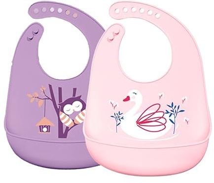 SLOSH Bavaglino Silicone Impermeabile con Tasca Lavabile Bavaglino Raccoglipappa de 6 Meses a 6 Años Bavaglini Pappa Bambini (Viola)