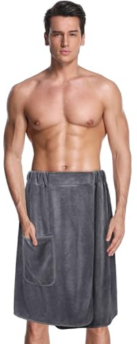 Lureon Toalla de sauna para hombre, gris, elástica, 60 x 150 cm, toalla de baño a presión Kilt para hombre, grande, de secado rápido, toalla de sauna para hammam, toalla de sauna para gimnasio (gris