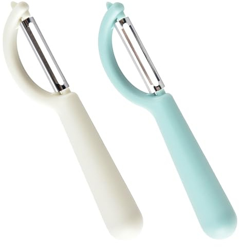 peiqiup Éplucheur Universel (2 Pcs), Éplucheur pivotant en Acier Inoxydable, Couteau Cuisine avec Lame Tranchante pour Légumes Fruits, Blanc & Bleu