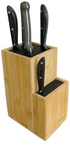 Bamboo Universal Knife Block | 2-Tier Slotted Kitchen Knives Holder | Storage & Organiser Stand with Fibre Rods | Kitchen Counter Storage