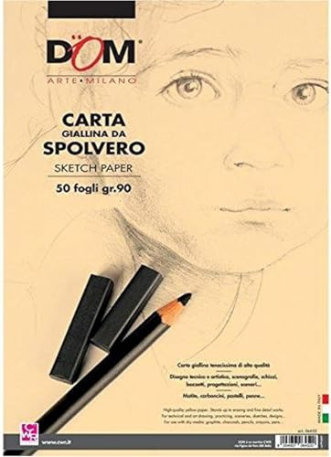 Album QUADERNO Blocco Carta SPOLVERO GIALLINO Bozzetti Schizzi 50X70cm 50 Fogli 90 Grammi Album Foglio Disegno per MATITE CARBONCINI PASTELLI Penne Sketch Paper