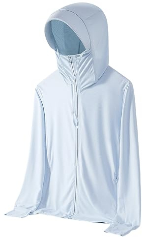 T-Shirt Anti UV Femme Été Chemise de Plage Protection Solaire T Shirt de Sport UPF 50+ Léger Respirant Fonctionnel Séchage Rapide T-Shirts Capuche de Course Manches Longue ZiPPé Trou Le Pouce Caché