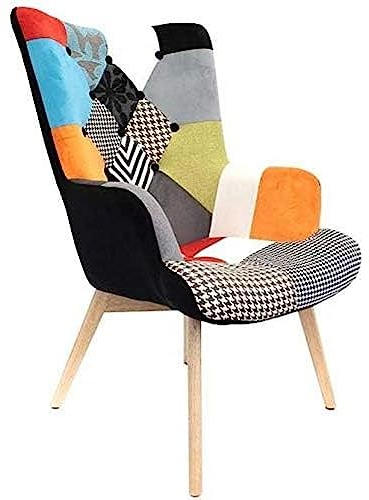 THE HOME DECO FACTORY HD3610 Fauteuil A Patchwork Helsinki Multicolore Mobilier, Assise, Confort Pour Salon Salle à Manger en Bois Tissu Scandinave, Polyester, Orange, 66 x 99,5 x 72 cm