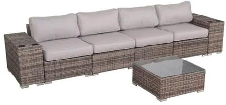 Living Source 7 Piece Wicker/Rattan Sofa Seating Group with Cushions in Gray