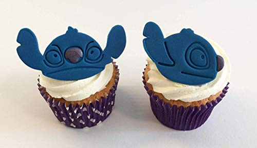 Holly Cupcakes 6-Pack Blue Multicolored Lilo & Stitch Sugar Stitch Cake Toppers - Edible, Handfinished, Suitable for Vegetarians