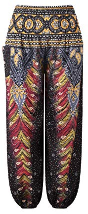 Natashas Kinder Mädchen Sommer Lang Hippie Boho Hose Blumenmuster Pumphose Haremshose Aladinhose Kinder Harem Pants Sommerhosen mit Taschen Gr.98-140 (Schwarz, 116-128)