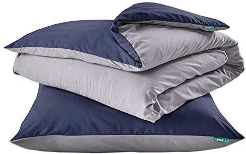 Shangrila Bettwäsche Set Microsatin »Berlin« BxL 135x200 cm Dunkelblau Grau Kissenbezug Bettbezug Reißverschluss Hautfreundlich, 202090