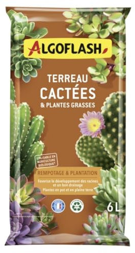 Algoflash Terreau Cactées et Plantes Grasses, Utilisable en Agriculture Biologique - 6 L, Marron