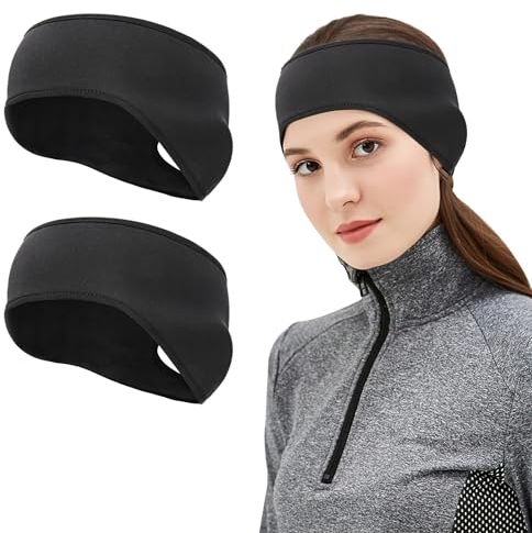 TAGVO Winter Stirnband, 2 Stück Warmes Sport-Stirnband, Thermal Dehnbar Sport Stirnbänder, Thermal Headband für Unisex mit Pferdeschwanz-Loch, Sport Stirnband für Yoga, Radfahren, Basketball, Fitness