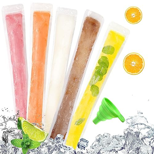100 PCS Bolsas para Hacer Popsicles, Bolsas Desechables para Paletas de Hielo, Bolsas de Molde para Paletas de Hielo, con 1 Embudo, para Yogur, Helado, Jugo