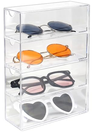 DMJJSD CTDMJ Brillenbox für Mehrere Brillen, Transparentes Brillenetui mit 4 Schubladen, Acryl Aufbewahrungsbox, Sonnenbrillen Aufbewahrung, Brillen Brillenkoffer