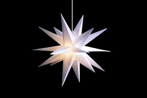 Sterntaler Dekostern | Weihnachtsstern Kunststoff | 18-Zacker Faltstern | Weiß | 55cm | Innen und Außen | LED | Netzstecker