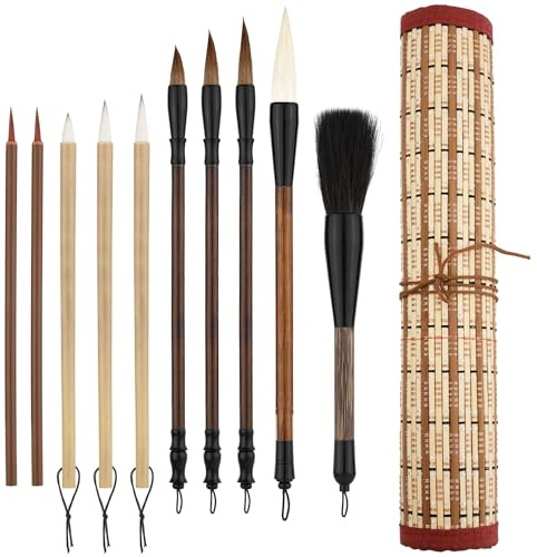 9 Pzs Pincel de Caligrafía China, Pinceles de Escritura China con Soporte Enrollable para Pinceles Pinceles de Acuarela Chinos para Kanji Entusiastas de la Caligrafía Principiantes Regalo