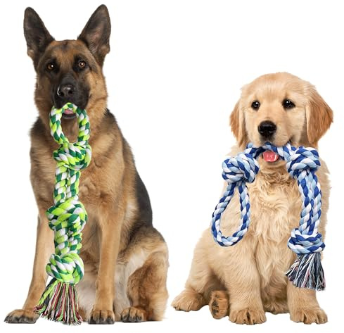 ERHAOG Lot de 2 jouets pour chien indestructibles - 55 cm - Corde - Jouet à tirer avec nœud en coton - Jouet à mâcher pour chiens de grande et moyenne taille