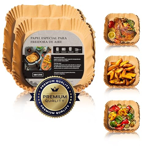 Carta quadrata per friggitrice ad aria, da 5 a 8 litri, carta da forno, 100 pezzi, 22 cm, ideale per cucinare sani senza olio