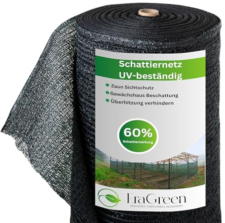 EraGreen Schattiernetz 10m x 1m - Sonnenschutz mit 60% Schattierwirkung für Pflanzen, Gartenzaun und Balkon - Abdunkelung für Gewächshaus - UV-stabilisiert und wetterfest