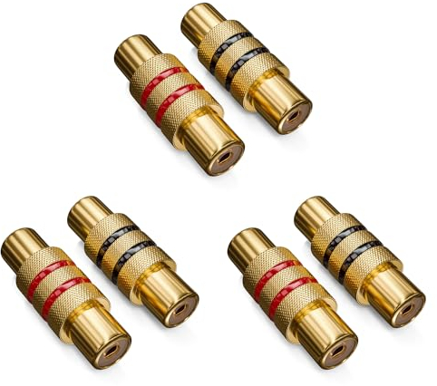 deleyCON 6 Stück Cinch Kupplung Set - 3X Schwarz, 3X Rot - Audio Video Adapter - RCA Buchse zu Buchse Verbindungsstück