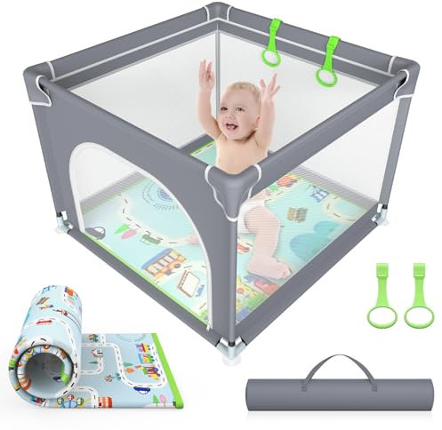 VANCLE Parques de Juegos 90 x 90 CM, Parque Infantil con Almohadillas Blandas Antideslizantes y Malla Transpirable, para Centros de Seguridad de Actividades Infantiles en Interiores y Exteriores