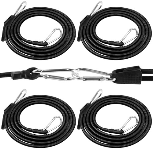 Corda Elastica con Moschettone 4 Pezzi 8mm x 4 m per il Fissaggio di Bagagli Portabagagli Campeggi Motociclette e Teloni Progetti Fai Da Te
