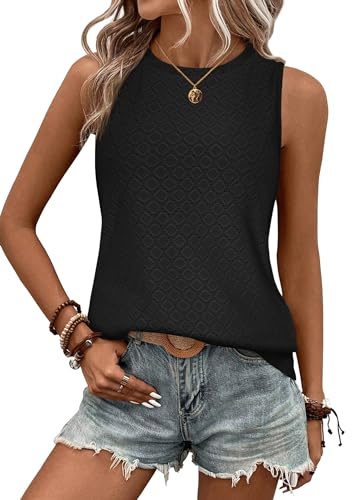 Zeagoo Canotta estiva da donna, senza maniche, scollo rotondo, leggera, casual, basic top, Nero , L
