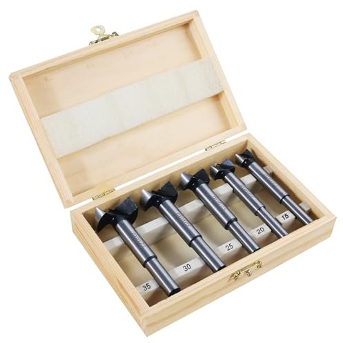 5 tlg Professionelles Forstnerbohrer Set (Ø 15/20/25/30/35 mm) Mit Lagerbox – Erleichtern Sie Die Tragbarkeit am Arbeitsplatz Mit Qualitativ Hochwertigen Werkzeugen