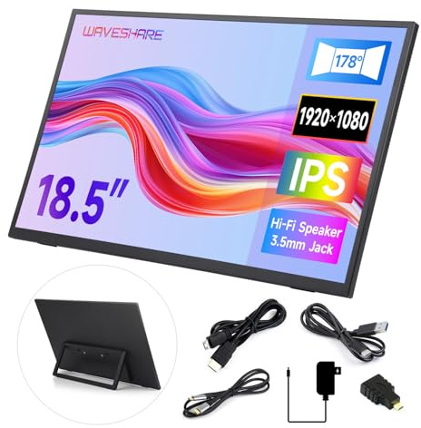 Waveshare Luck-fox 18.5inch Portable Monitor with Stand, IPS Screen, 120Hz High Refresh Rate, Mini HDMI Interface, 1920 × 1080 Full HD, 178° Viewing Angle, ABS Case, Supports HDR, No Touch