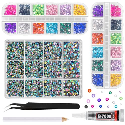 ASTARON Strass in resina colorata per lavori artigianali, pietre preziose a dorso piatto da 2 mm a 6 mm, diamanti abbaglianti AB, per unghie, bicchieri, decorazione di tazze
