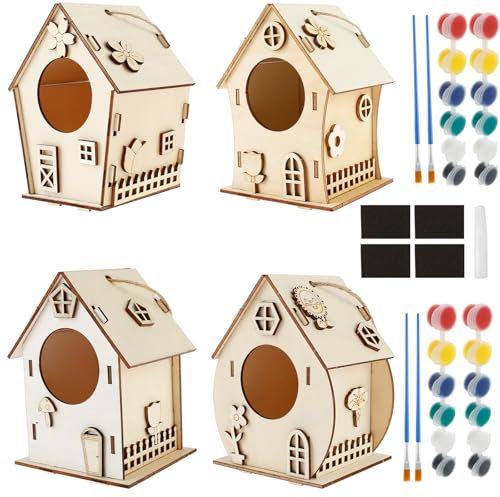 Nistkasten Meisen,4 Stück Heimwerken Vogelhaus,Nistkasten Set Alle Heimwerkerwerkzeuge enthalten,Aus Holz,Wetterfest,Indoor als Dekoration & Outdoor als Nistplatz