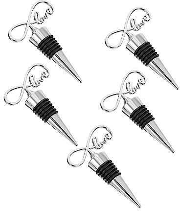 OUNONA 5pcs Creative Heart-Shaped Bottle Stoppers Stylish Dust Wine Sealing Plugs for Parties Airtight Seal Silver Finish for and Wine Preservation