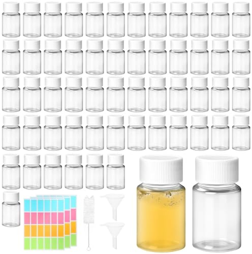 TXXATX Lot de 55 petites bouteilles en plastique de 20 ml pour remplir de petites bouteilles en plastique avec bouchon à vis, réutilisables pour voyages et camping