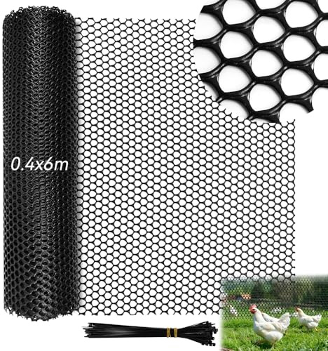 Huucozn Reti Recinzione per Pollame 40cmx6m Rete Metallica in Plastica Riutilizzabile Rete Protettiva in Plastica per Giardino Rete di Protezione Nera per Pollame Animali e Protezione Piante