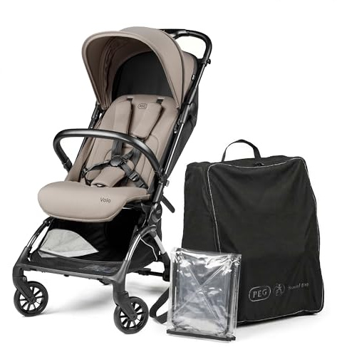 PEG Passeggino Leggero Volo con Parapioggia, per Aereo, Compatto, Omologato per Cappelliera, Misure Bagaglio a Mano, Adatto dalla Nascita fino a 22 kg, Include Borsa da Viaggio, Misty Beige