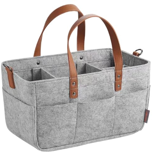 Babyblöja caddy, bärbar blöja caddie organiserare vikbar barnkammare filt väska babykorg skötbord organiserare för blöjor och våtservetter grå