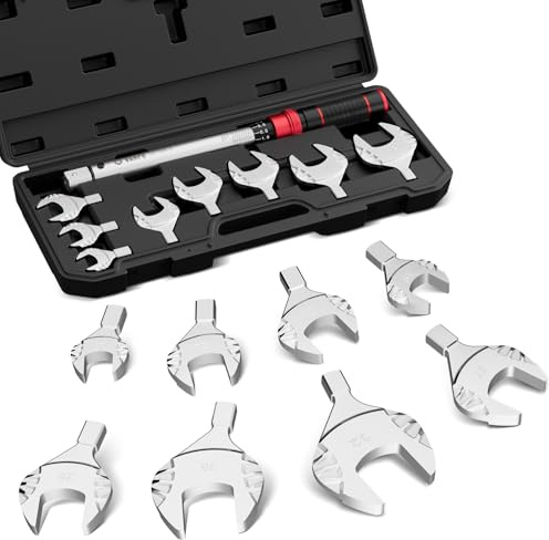 VANPO Set di chiavi dinamometriche per climatizzatore, 10-100 Nm ±3% di precisione, 9×12 mm di azionamento, chiave a forcella per impianti di refrigerazione con 8 teste aperte da 17-32 mm – Strumento