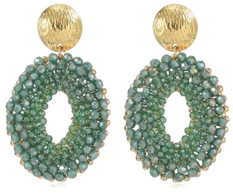 XFSRG Boucles D'oreilles Femme Goutte Boho Pendantes Ovales Perles Tissage en Cristal Fantaisie Boucles 'oreilles Goutte D'eau Bijoux Boheme Chic Pendantes