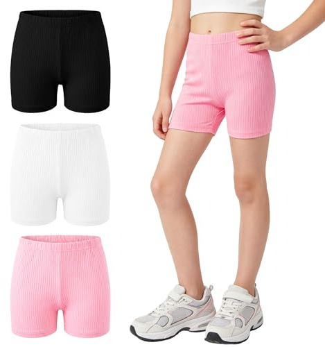 Hoseay Pantalones Cortos Niña Algodón Lote de 3 Leggings 10-12, Rosa