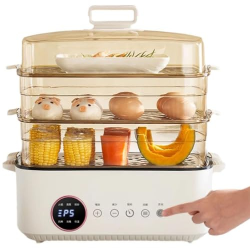 Vaporera Eléctrica de 3 Niveles, Olla de Vapor Para Alimentos con 6 Modos