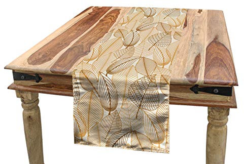 ABAKUHAUS Erdfarben Tischläufer, Herbst-Blatt-Laub, Esszimmer Küche Rechteckiger Dekorativer Tischläufer, 40 x 300 cm, Hellbraun Beige