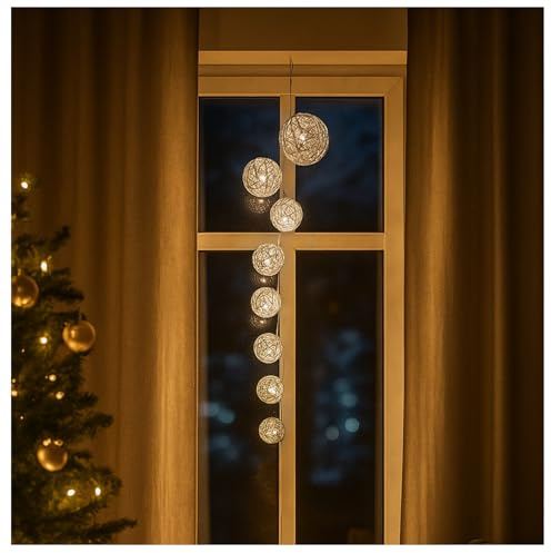 COM-FOUR® Catena luminosa a LED con 8 palline - catena luminosa con luce LED - illuminazione decorativa per Natale, compleanno, matrimonio o festa