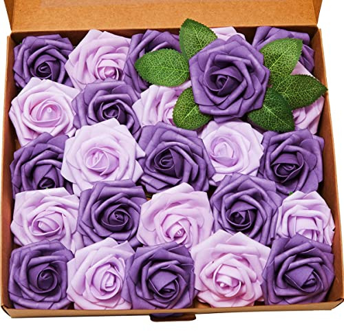 Konstgjorda rosor, blommor, skumrosor, konstgjorda blommor, roshuvuden, falsk konstros, ros, gör-det-själv, bröllop, buketter, brud, heminredning (25 stycken, mix lila)