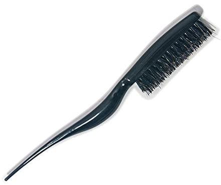 1 Piece Boar Bristle Teasing Brush for Volume, Scalp Massage and Back Styling – Tail-Handle Design for Lift, Smoothing and Slicked-Back Looks(Black)