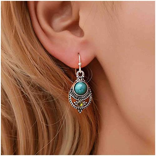 Cimenexe Bohemian Türkis Ohrhänger Silber Naturstein Ohrhänger Vintage Tropfenohrringe Retro Hohle Blume Ohrringe Schmuck für Frauen und Mädchen Geschenke