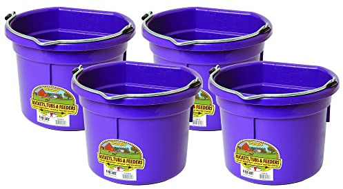 Little Giant P8FBPURPLE 2 Gallon All Purpose Heavy Duty Farm Flat Back Plastic Buckets for Supplies, Toys, Laundry, and Water, Purple, (4 Pack)