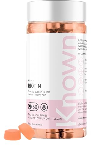 Biotin-Gummis 10.000 mcg Wassermelonen-Geschmack von Known Nutrition | Für Haare, Haut und Stoffwechsel | Wassermelonen-Geschmack | 60 Zwei-am-Tag Vitamin-Gummis | 10.000μg Biotin pro Portion